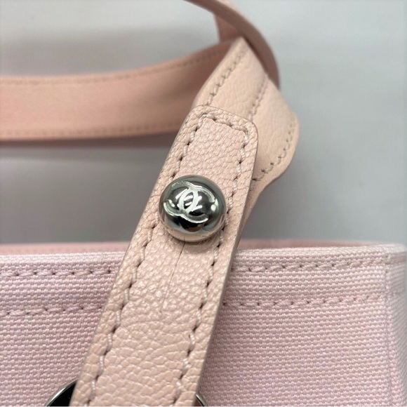 Chanel Pink Canvas Quilted Paris Biarritz Hand Bag with Silver Hardware - Picture 5 of 5